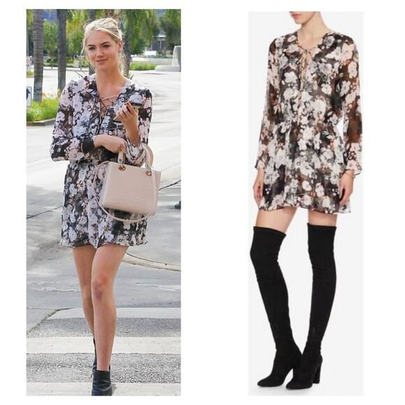 Intermix Libby Floral Silk Chiffon Lace Up Dress XS - Picture 1 of 7